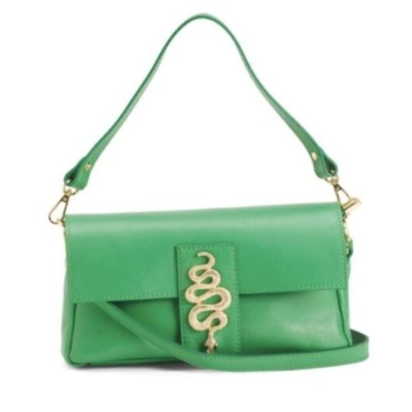 House of Harlow 1960 Handbags - House of Harlow 1960 | Green Genuine Leather Snake W/ Rhinestone Eyes Bag
